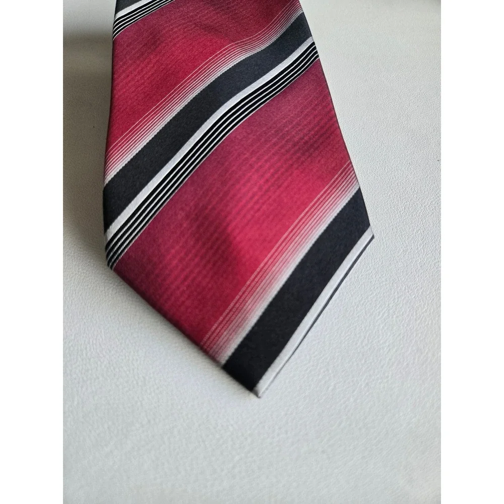 Alfani Red Black Striped Silk Necktie‎ Modern Satin Stripe Tie Formal Business